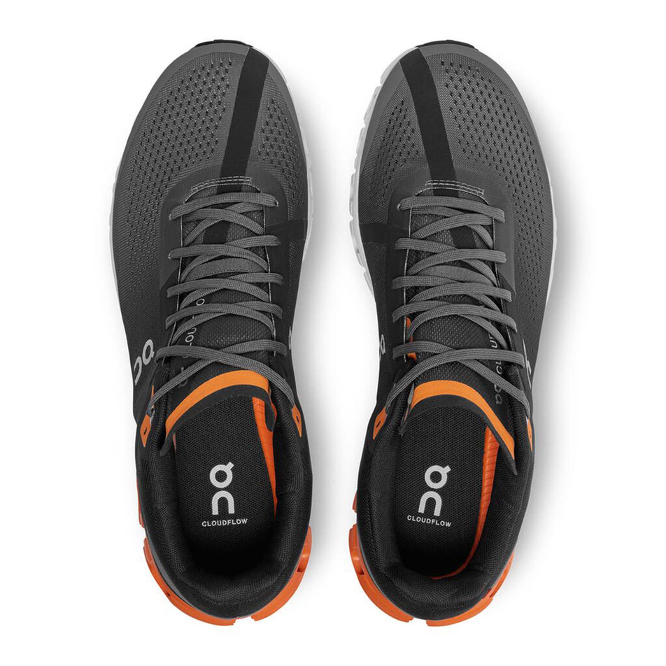 Upper view of men's on cloudflow running shoes in black (7525327929506)