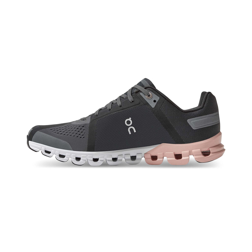 Right shoe medial view of On Women's Cloudflow Running Shoes in grey (7674713276578)