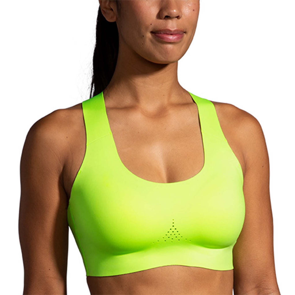 Front view of Brooks Women's Dare Crossback Run Bra 2.0 in yellow (7596647317666)