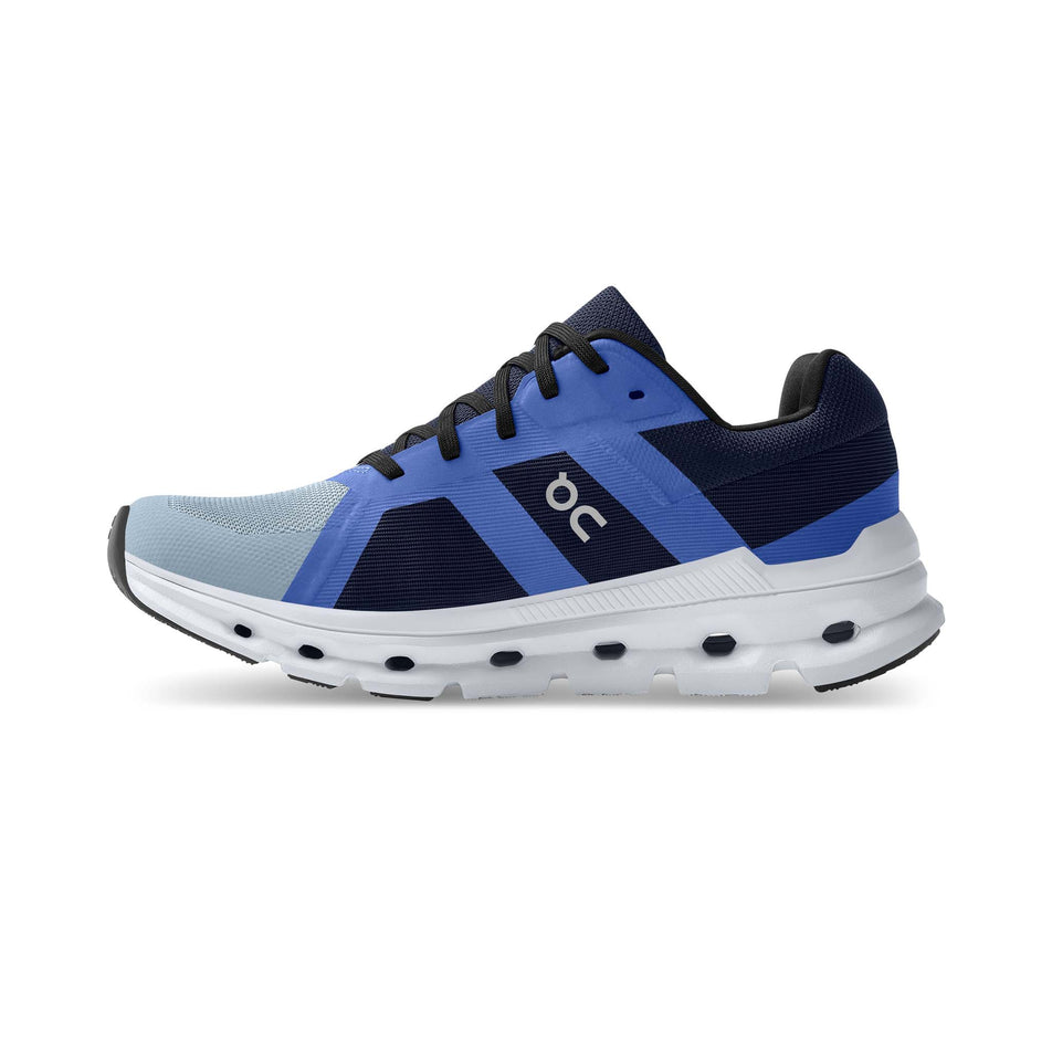 Right shoe medial view of On Women's Cloudrunner Running Shoes in blue (7674886029474)