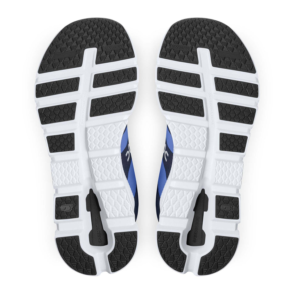 Pair outsole view of On Women's Cloudrunner Running Shoes in blue (7674886029474)