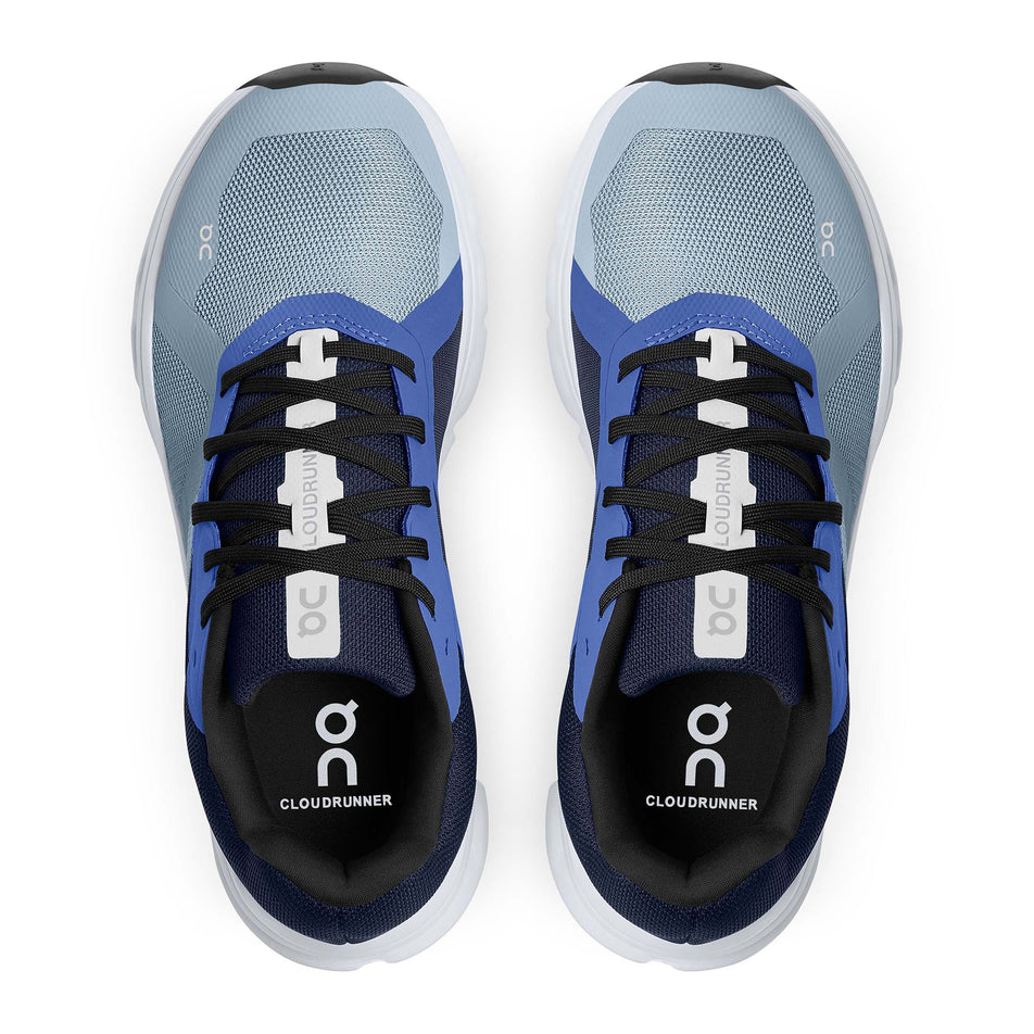 Pair upper view of On Women's Cloudrunner Running Shoes in blue (7674886029474)