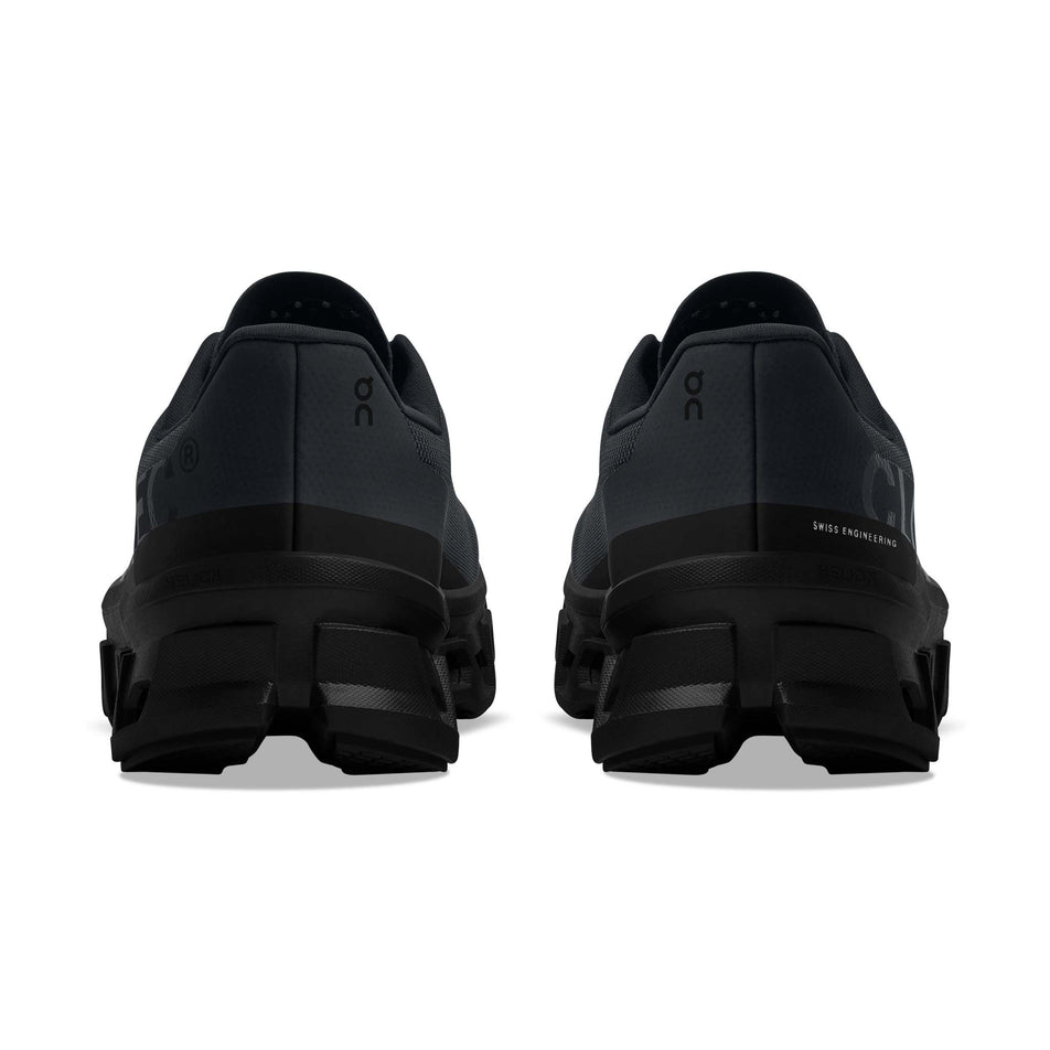 Pair posterior view of On Men's Cloudmonster Running Shoes in black (7724308431010)