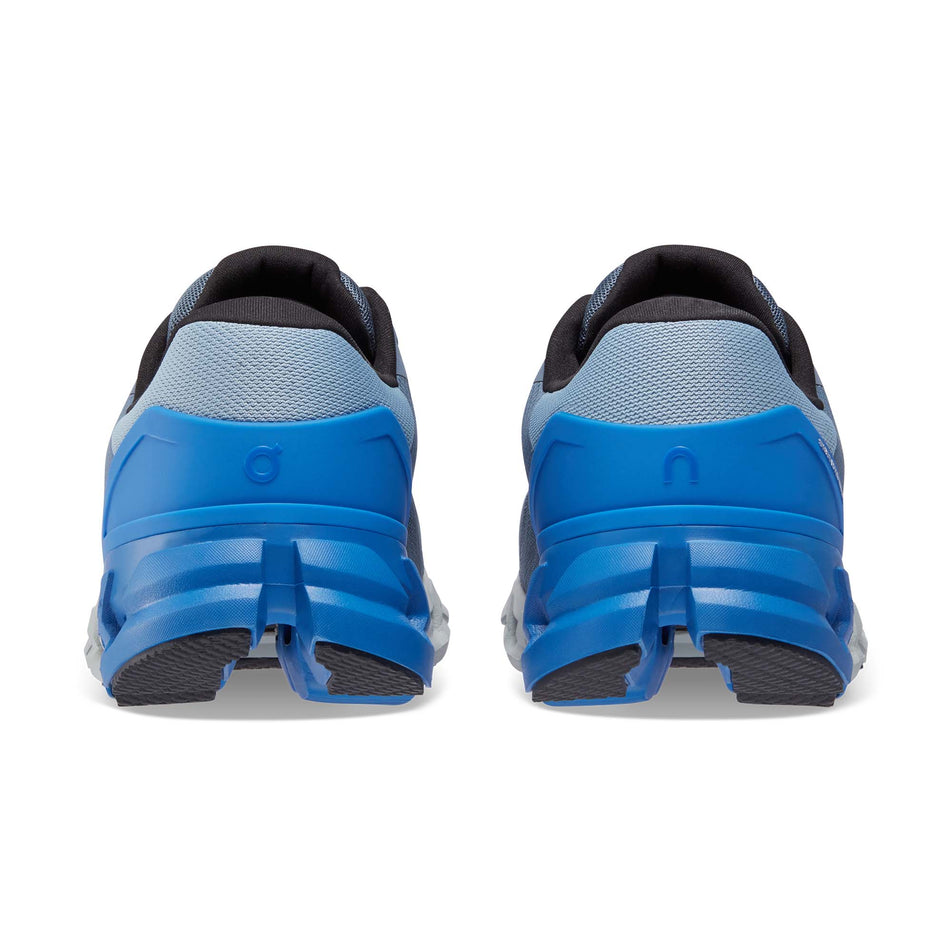 Pair posterior view of On Men's Cloudflyer 4 Running Shoes in blue. (7724306137250)