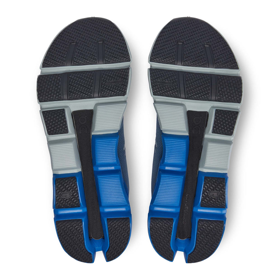 Pair outsole view of On Men's Cloudflyer 4 Running Shoes in blue. (7724306137250)
