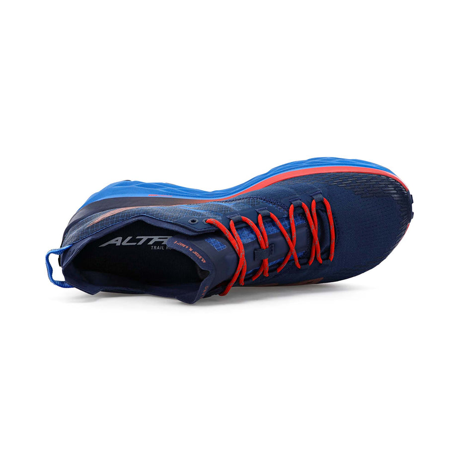Upper view of men's altra mont blanc running shoes in blue (7520428916898)