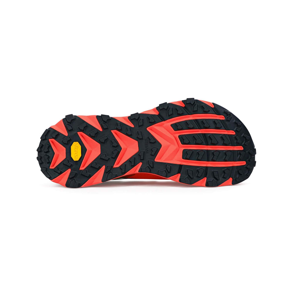 The outsole of the right shoe from a pair of men's Altra Mont Blanc Running Shoes in the Coral and Black colour (7710963564706)