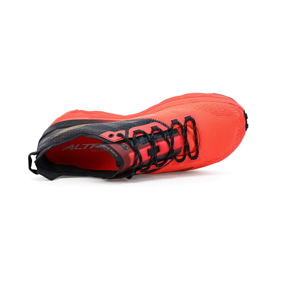 The upper of the right shoe from a pair of men's Altra Mont Blanc Running Shoes in the Coral and Black colour (7710963564706)