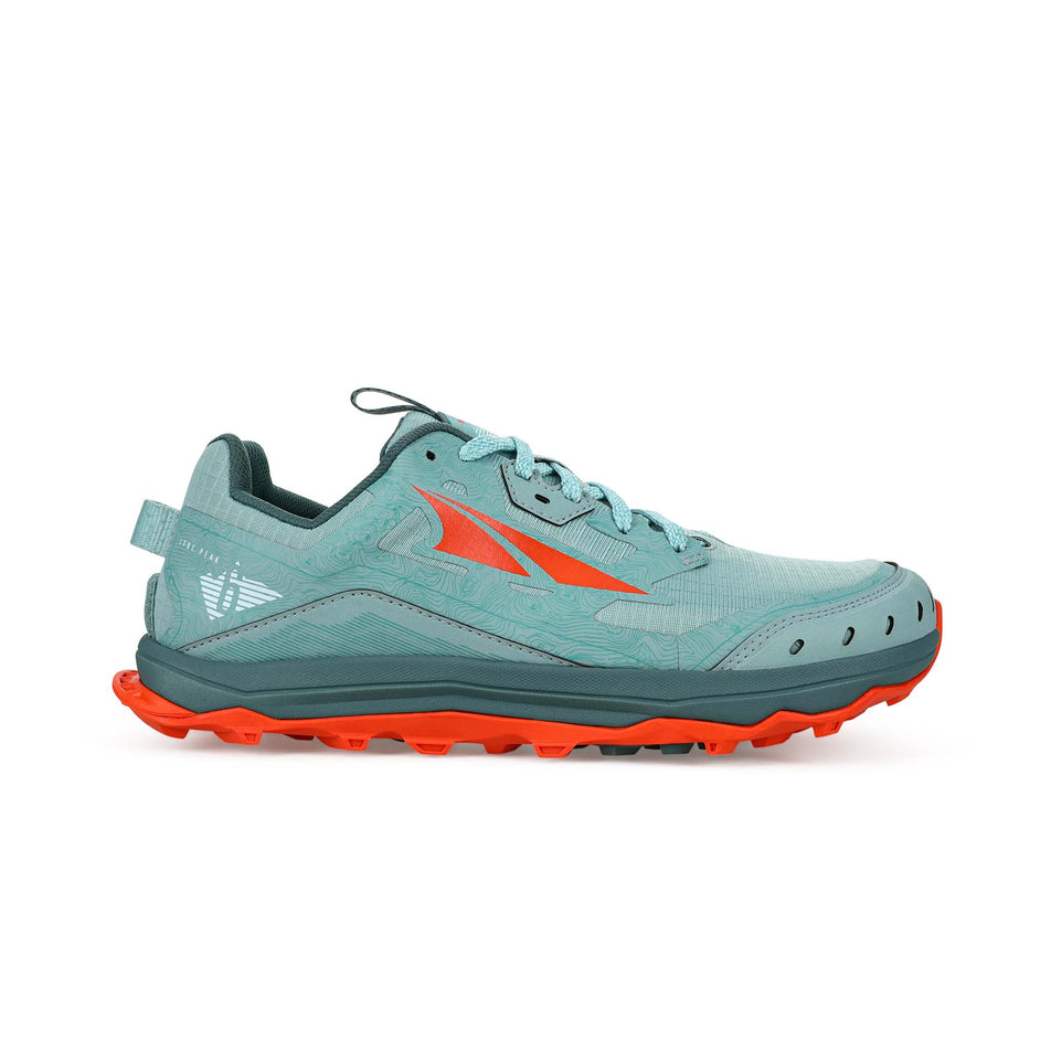 Lateral view of women's altra lone peak 6 running shoes in blue (7520539115682)