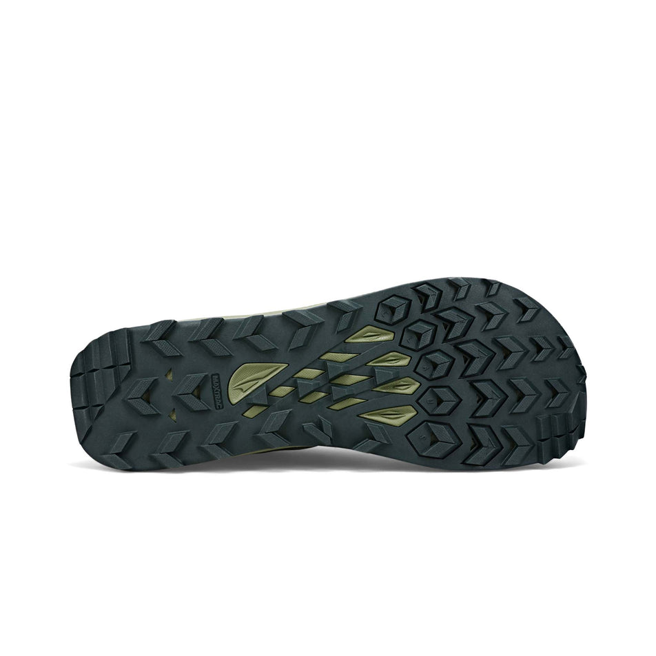 Right shoe outsole view of Altra Men's Lone Peak 7 Running Shoes in black. (7710982176930)