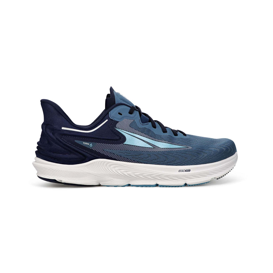 Lateral view of men's altra torin 6 running shoes in blue (7520423182498)
