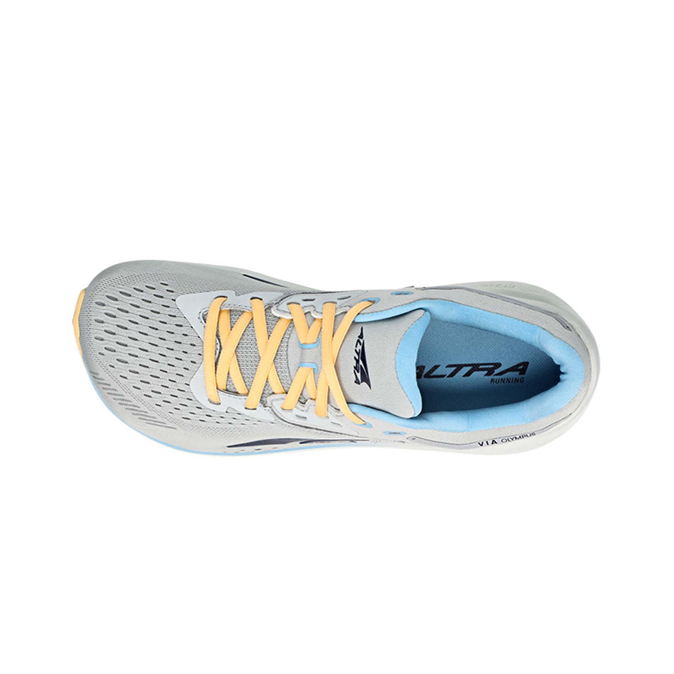 Left shoe upper view of Altra Women's Via Olympus Running Shoes in grey. (7704299700386)