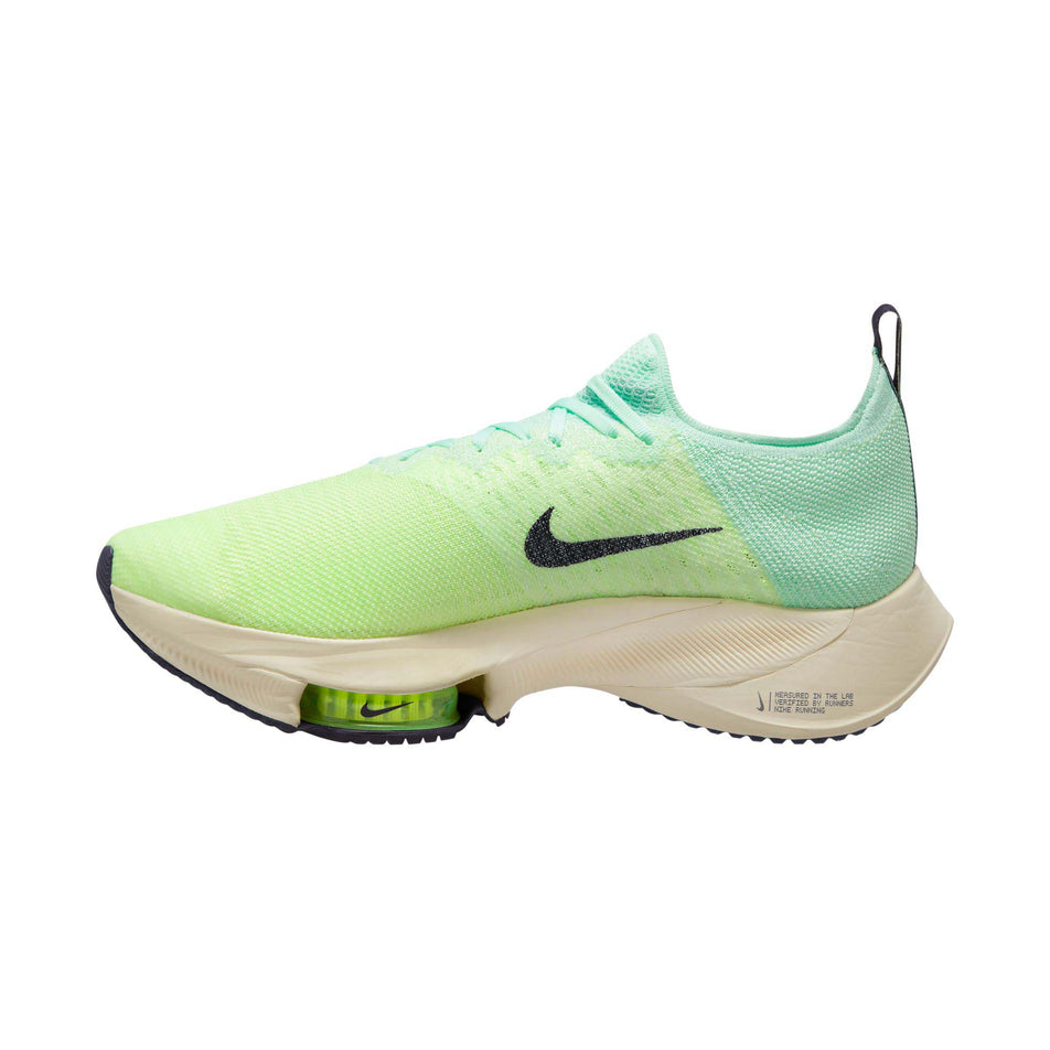 Medial view of men's nike air zoom tempo next% flyknit running shoes in green (7515151532194)