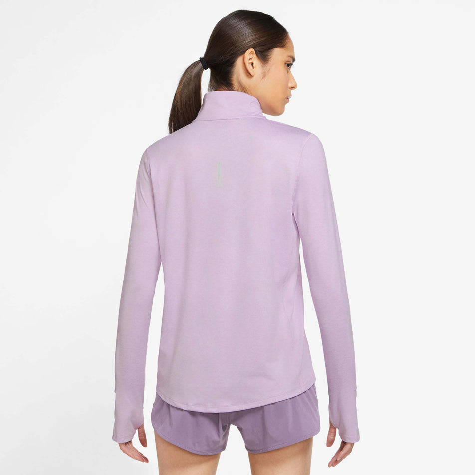 Behind view of women's nike dri-fit element top hz in pink (7518127653026)