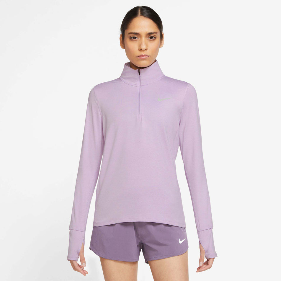 Front view of women's nike dri-fit element top hz in pink (7518127653026)