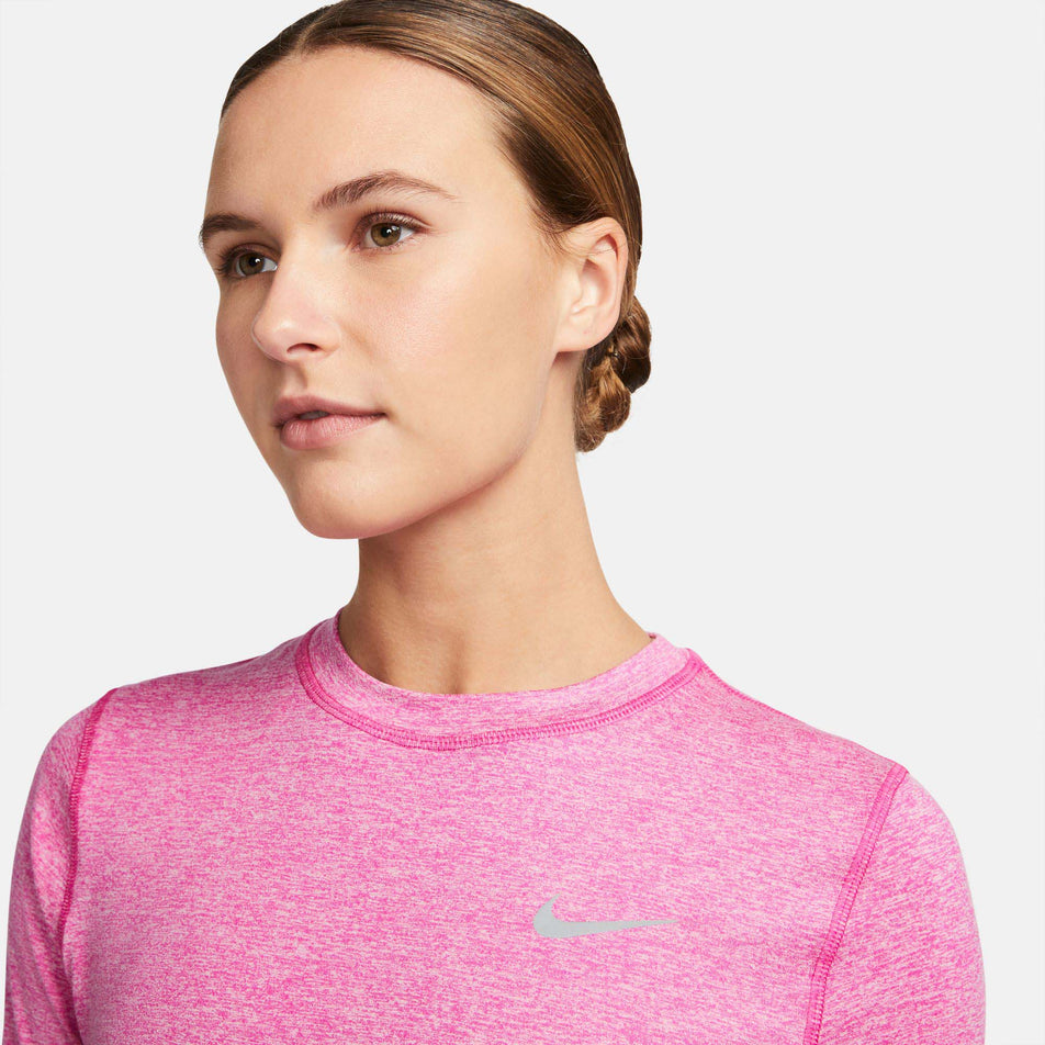 Neckline view of Nike Women's DF Element Running Crew in pink. (7729574740130)