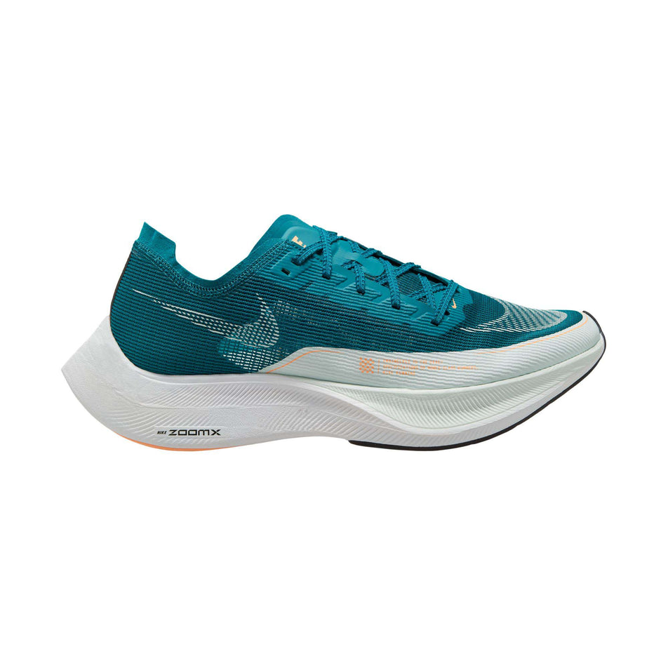 Right shoe lateral view of Nike Men's ZoomX Vaporfly Next% 2 Running Shoes in green (7669693120674)
