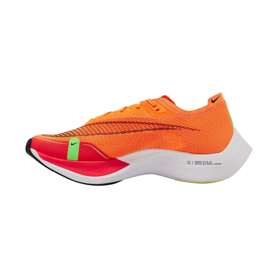 Medial view of men's nike zoomx vaporfly next% 2 running shoes in orange (7599235760290)