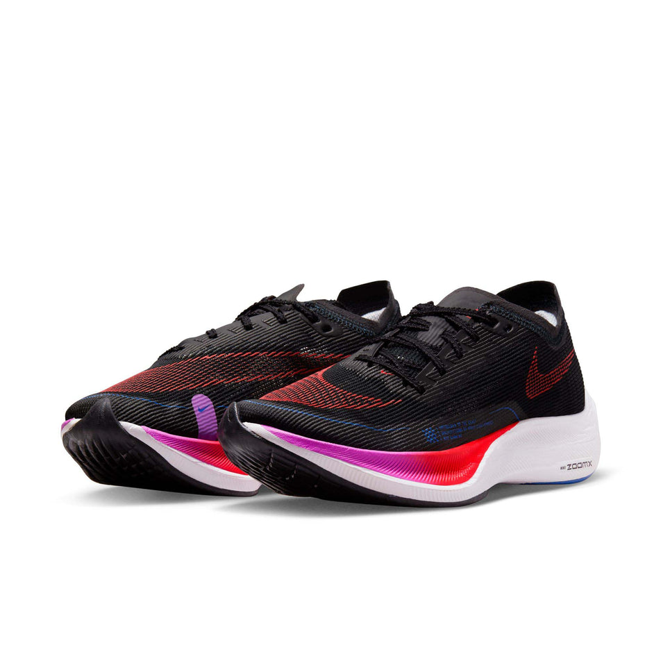 Pair anterior angled view of Nike Women's ZoomX Vaporfly Next% 2 Running Shoes in black. (7728717725858)