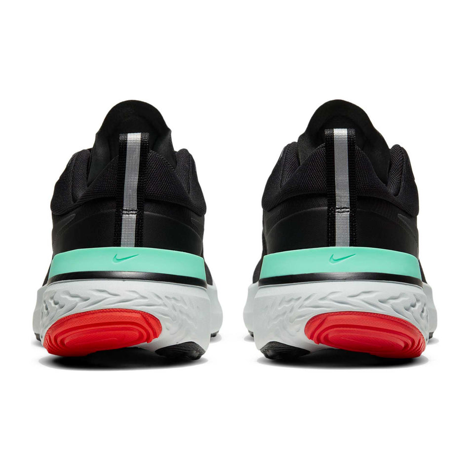 Heel counter and crash pad areas on the right and lefts shoes from a pair of men's Nike React Miler with focus on reflective heel tabs (6899278315682)