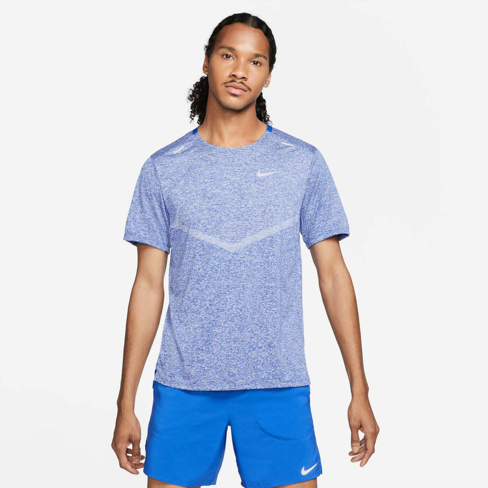 Front view of a model wearing a Nike Men's Dri-FIT Rise 365 Short-Sleeve Running Top (7876684316834)