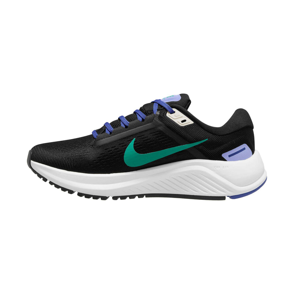 Medial view of women's nike air zoom structure 24 running shoes in black (7516557410466)