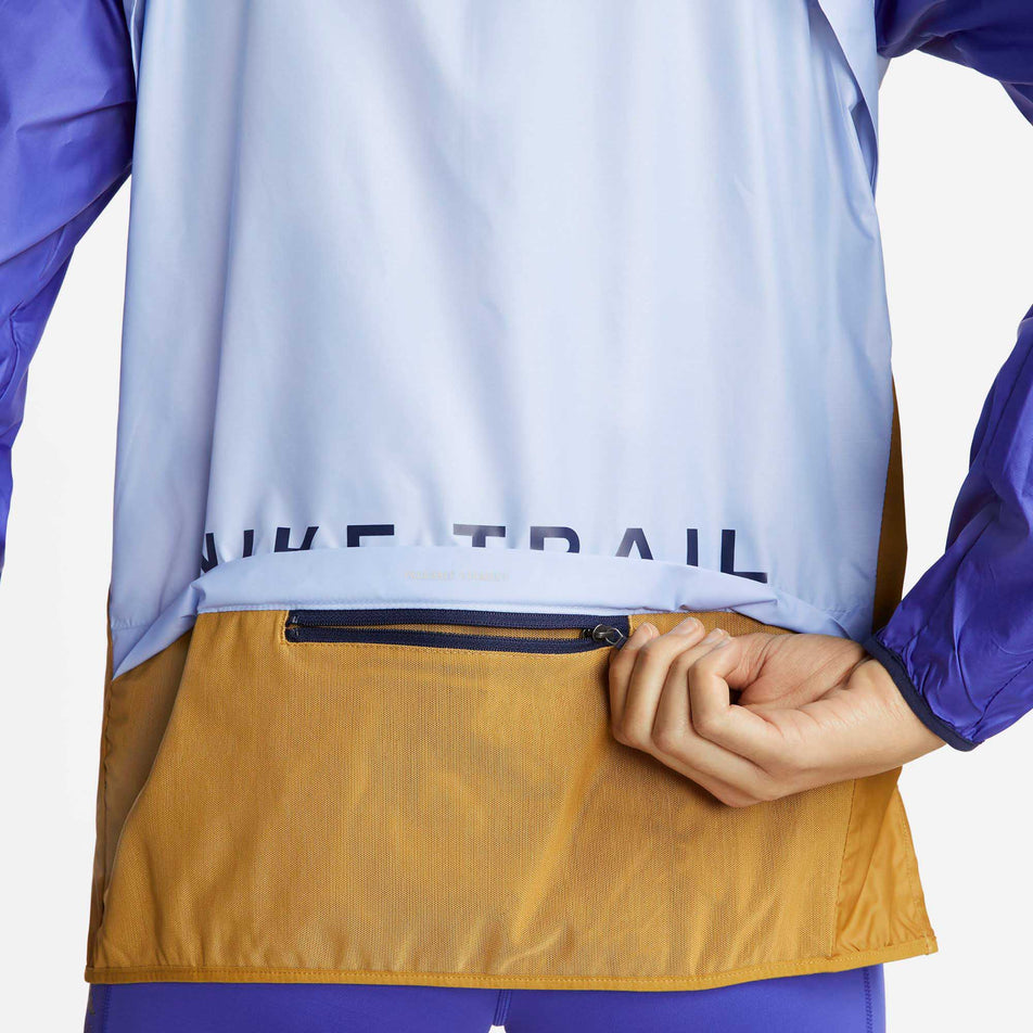 Back zip pocket view of women's nike sf trail jacket (6918113689762)