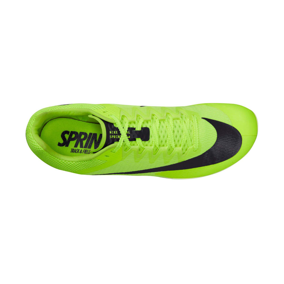 Right shoe upper view of Nike Unisex Zoom Rival Sprint Track Spikes in green (7670009004194)
