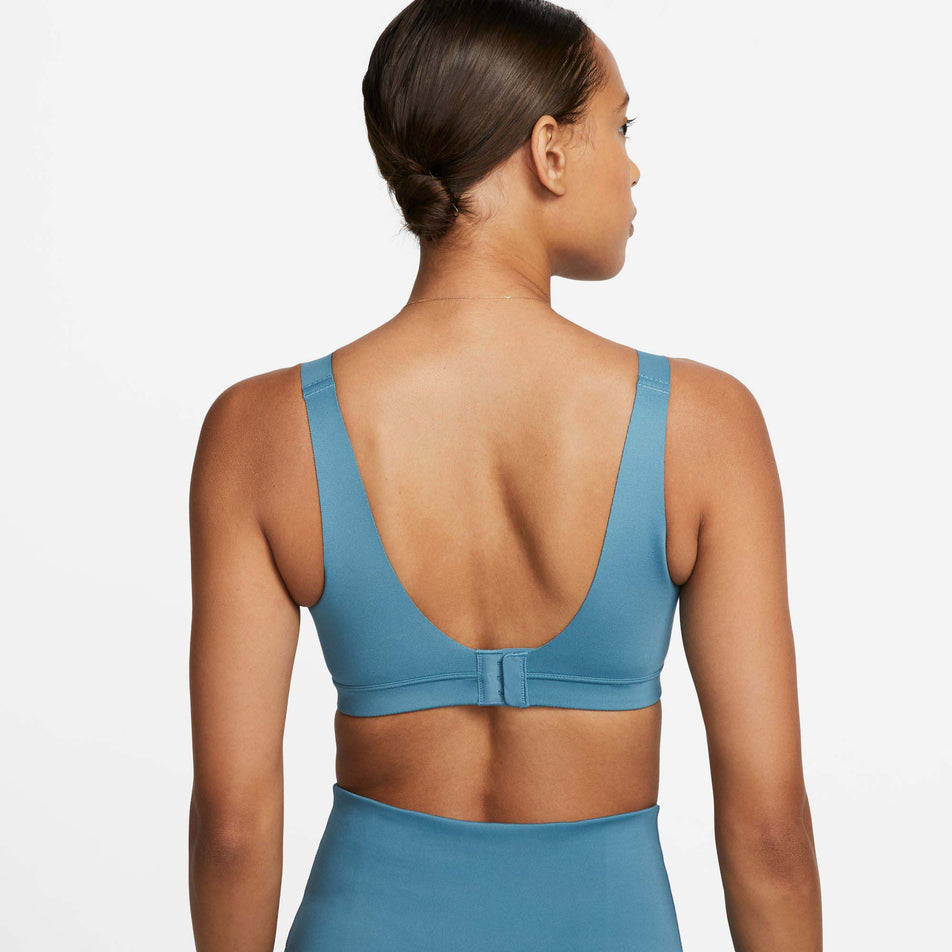 Back view of Nike Women's DF Alpha Running Bra in blue. (7729642995874)