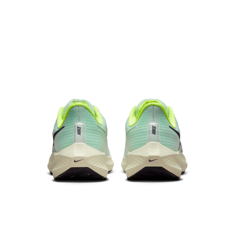 Posterior view of women's nike air zoom pegasus 39 runninng shoes in green (7516112191650)