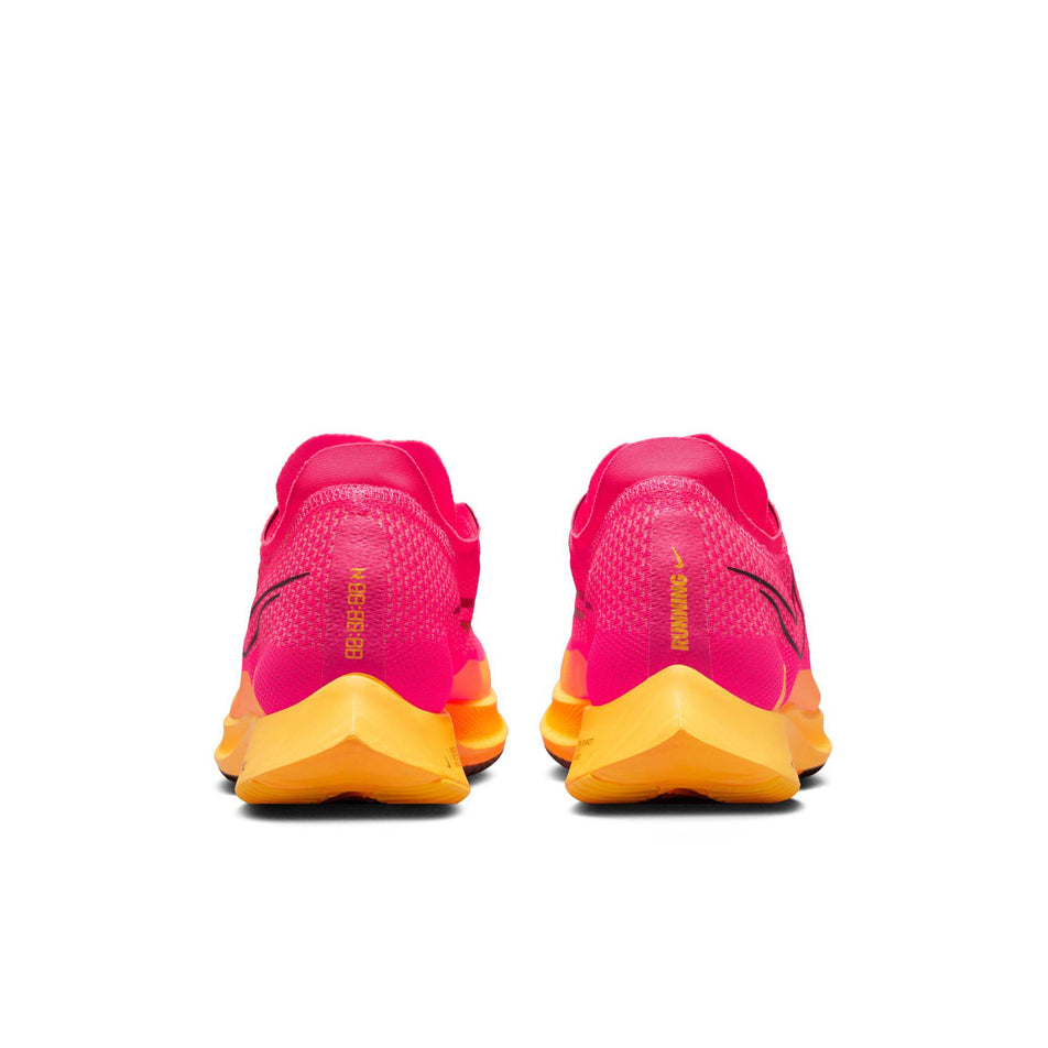 Pair posterior view of Nike ZoomX Streakfly Running Shoes in pink. (7749234524322)