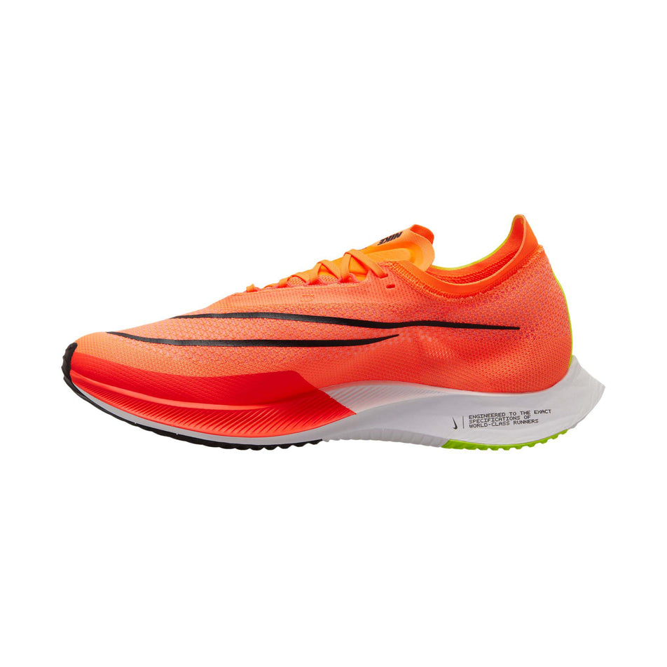 Medial view of unisex nike zoomx streakfly running shoes in orange (7600285188258)