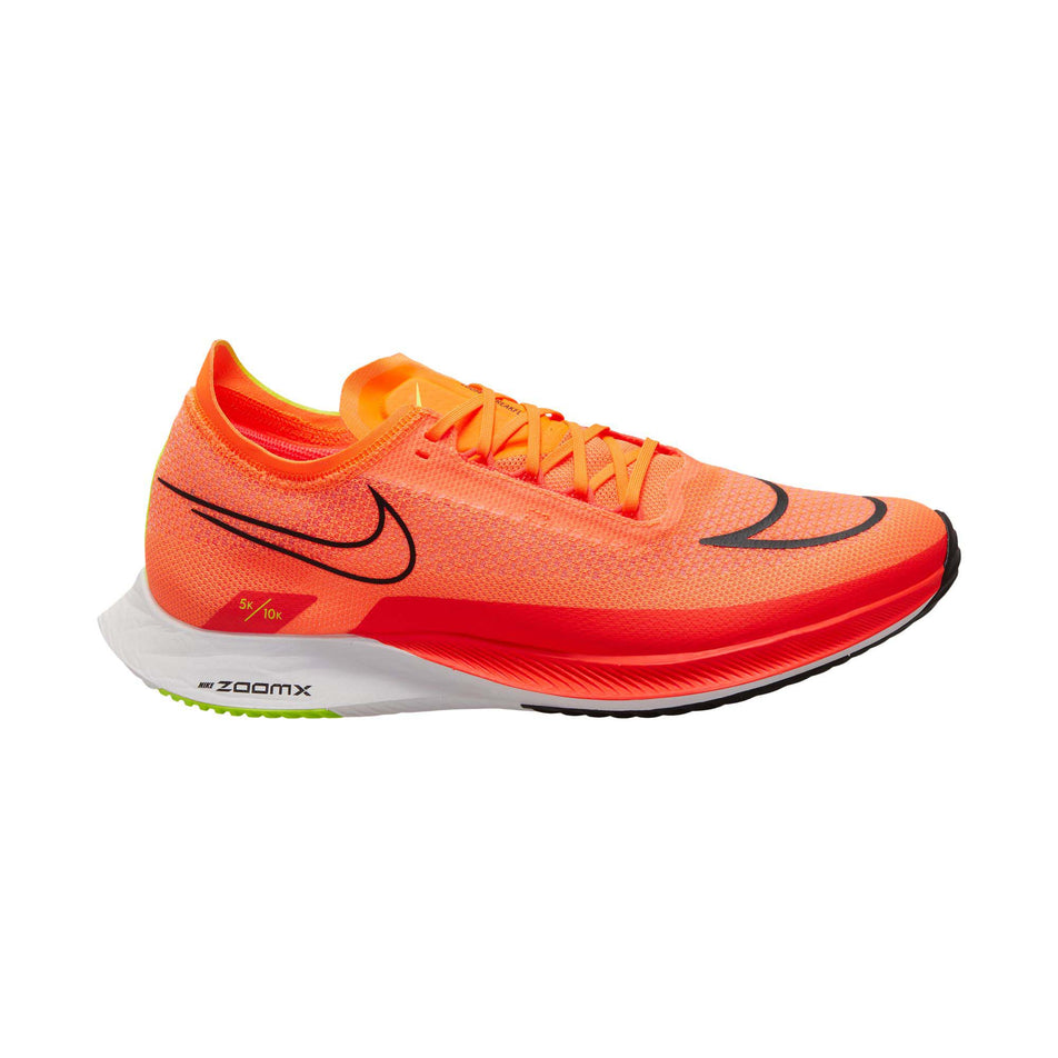 Lateral view of unisex nike zoomx streakfly running shoes in orange (7600285188258)