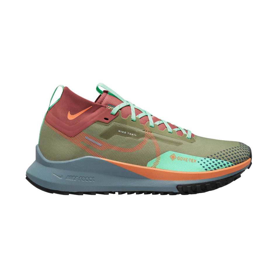 Right shoe lateral view of Nike Men's React Pegasus Trail 4 Gore-Tex Running Shoes in green (7671224271010)