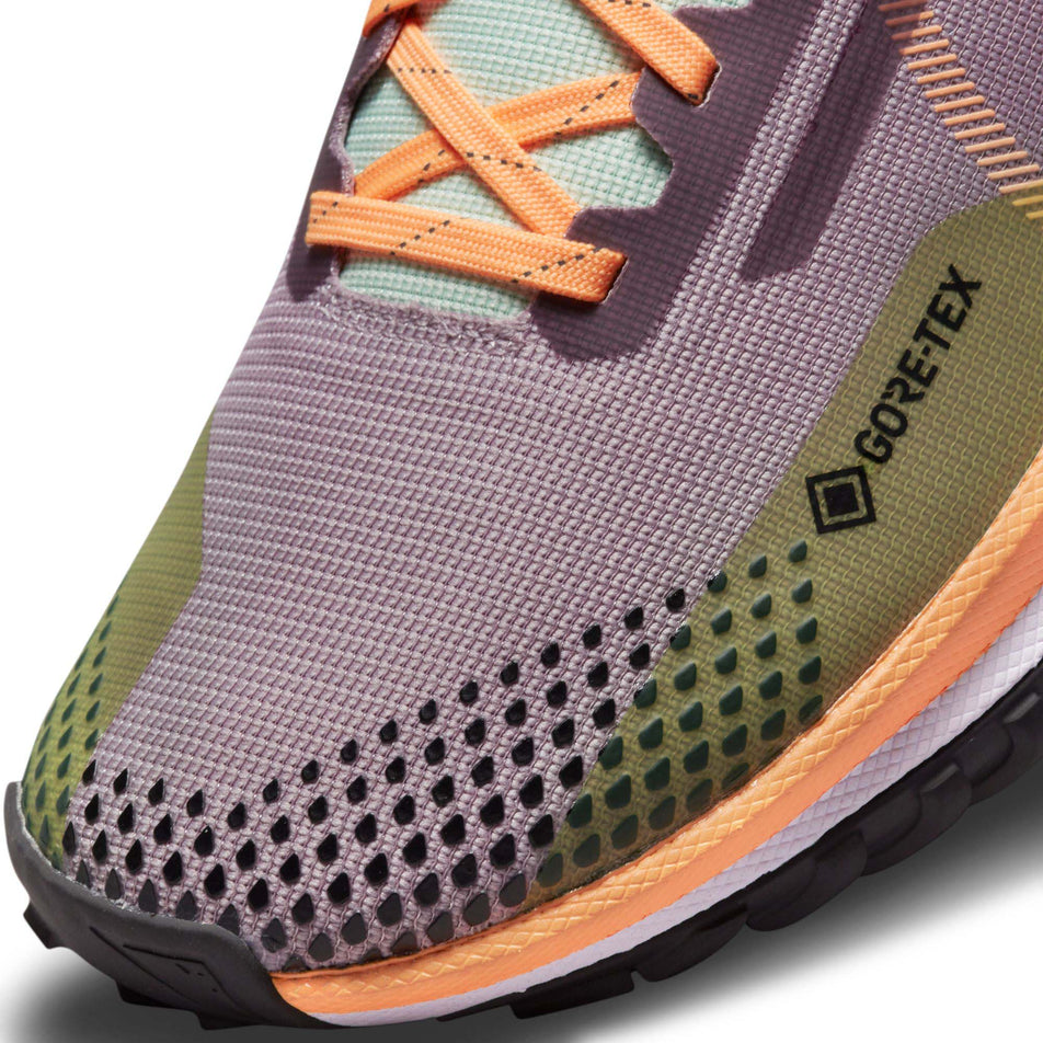 Toebox view of women's react pegasus trail 4 gore-tex runnning shoes in purple (7600271753378)