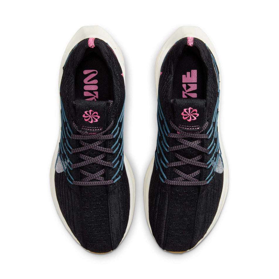 Pair upper view of Nike Women's Pegasus Turbo Flyknit Next Nature Running Shoes in black. (7750553796770)