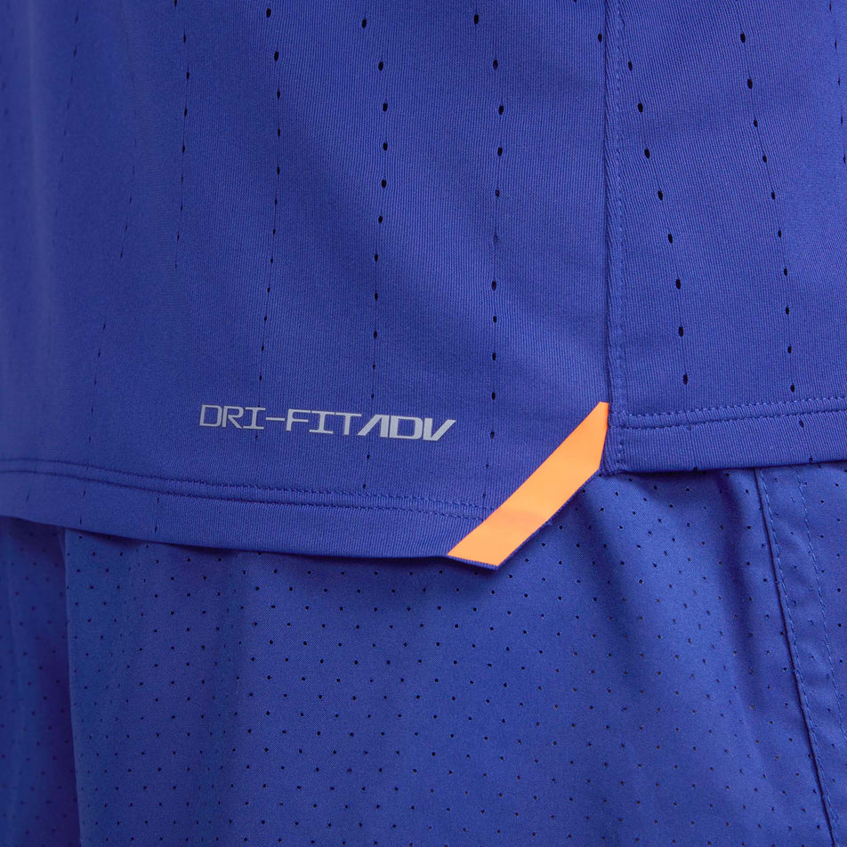 Hemline view of men's nike df adv aeroswift singlet (7327937462434)