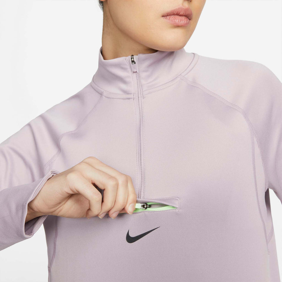 Front zip view of women's nike df element trail midlayer (7328943112354)