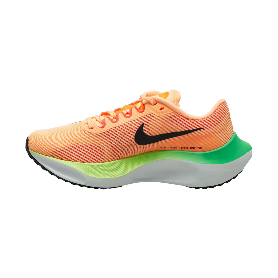 Medial view of women's nike zoom fly 5 running shoes in orange (7600216113314)