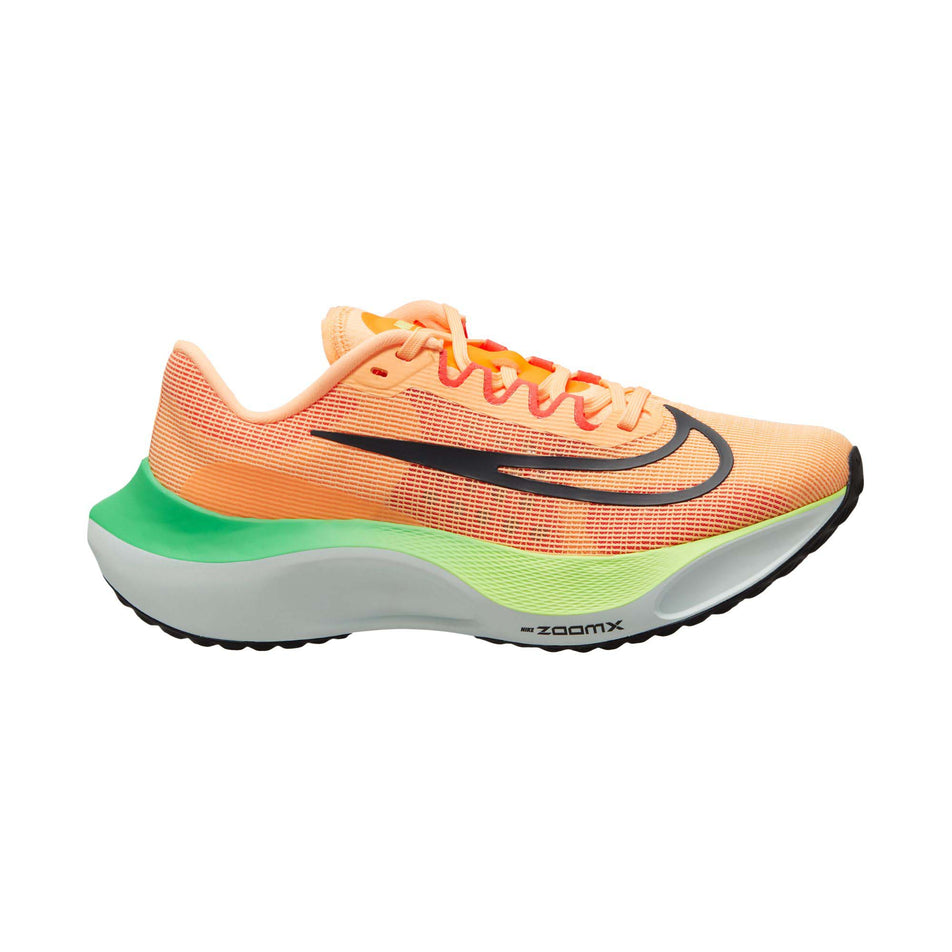 Lateral view of women's nike zoom fly 5 running shoes in orange (7600216113314)