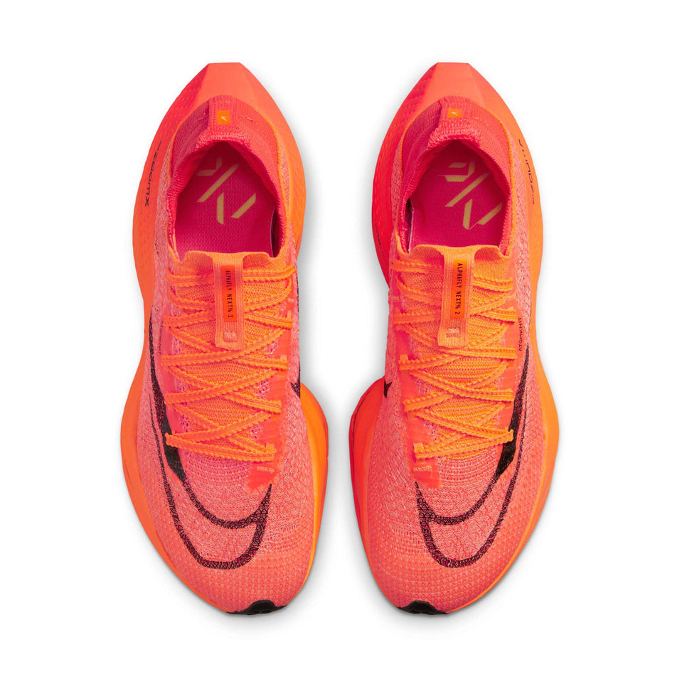 Upper view of women's nike air zoom alphafly next% flyknit 2 running shoes in orange (7600235315362)