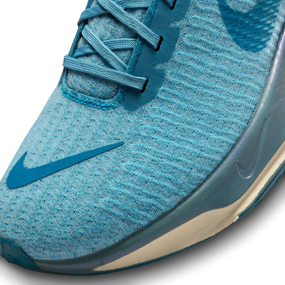 Left shoe toebox view of Nike Men's ZoomX Invincible Run Flyknit 3 Running Shoes in blue. (7751492403362)
