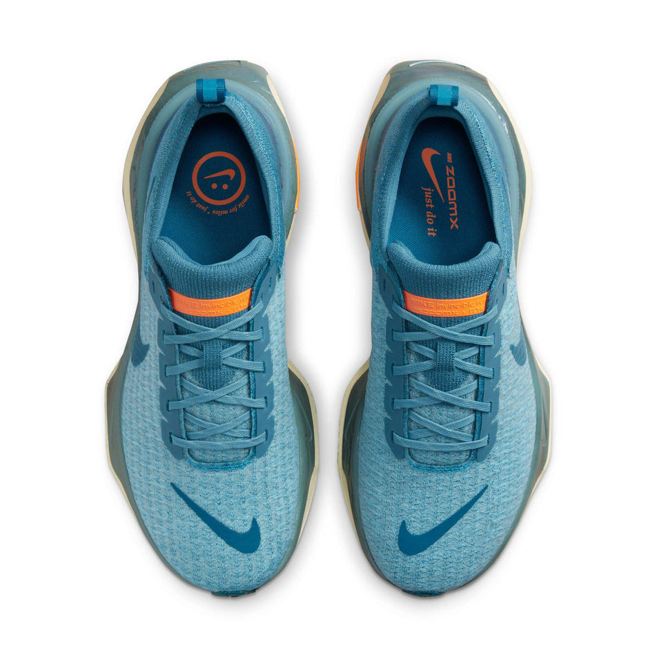 Pair upper view of Nike Men's ZoomX Invincible Run Flyknit 3 Running Shoes in blue. (7751492403362)