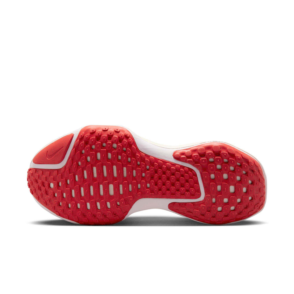 Left shoe outsole view of Nike Women's ZoomX Invincible Run Flyknit 3 Running Shoes in pink. (7751504953506)