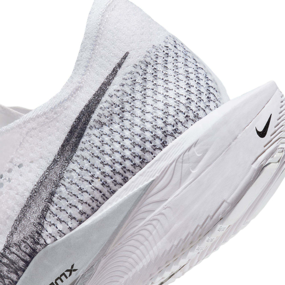 Close-up of the lateral side of the heel counter on the left shoe from a pair of Nike Men's Vaporfly 3 Road Racing Shoes in the White/DK Smoke Grey-Particle Grey colourway (7866759282850)