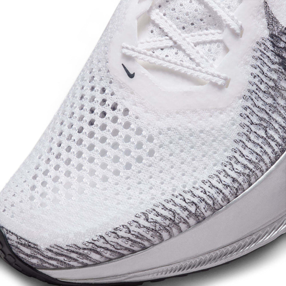 Close-up of the toe box on the left shoe from a pair of Nike Men's Vaporfly 3 Road Racing Shoes in the White/DK Smoke Grey-Particle Grey colourway (7866759282850)