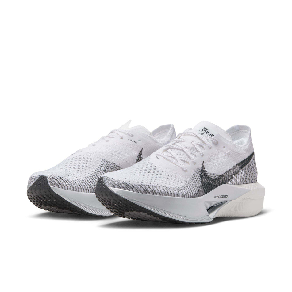 A pair of Nike Women's Vaporfly 3 Road Racing Shoes in the White/DK Smoke Grey-Particle Grey colourway (7867364049058)