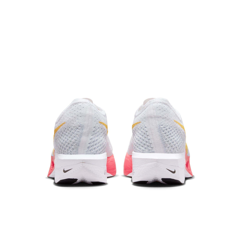 The heel units on a pair of Nike Women's Vaporfly 3 Road Racing Shoes in the White/Topaz Gold-Sea Coral-Pure Platinum colourway (7867372372130)