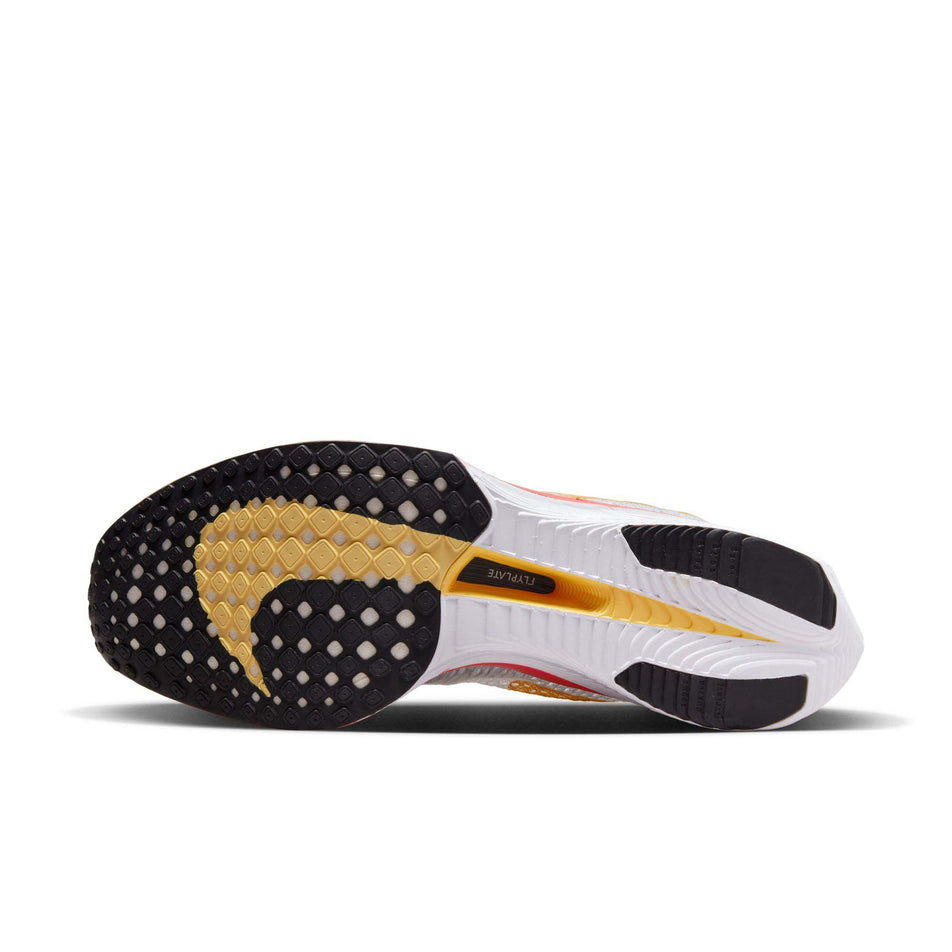 The outsole of the left shoe from a pair of Nike Women's Vaporfly 3 Road Racing Shoes in the White/Topaz Gold-Sea Coral-Pure Platinum colourway (7867372372130)
