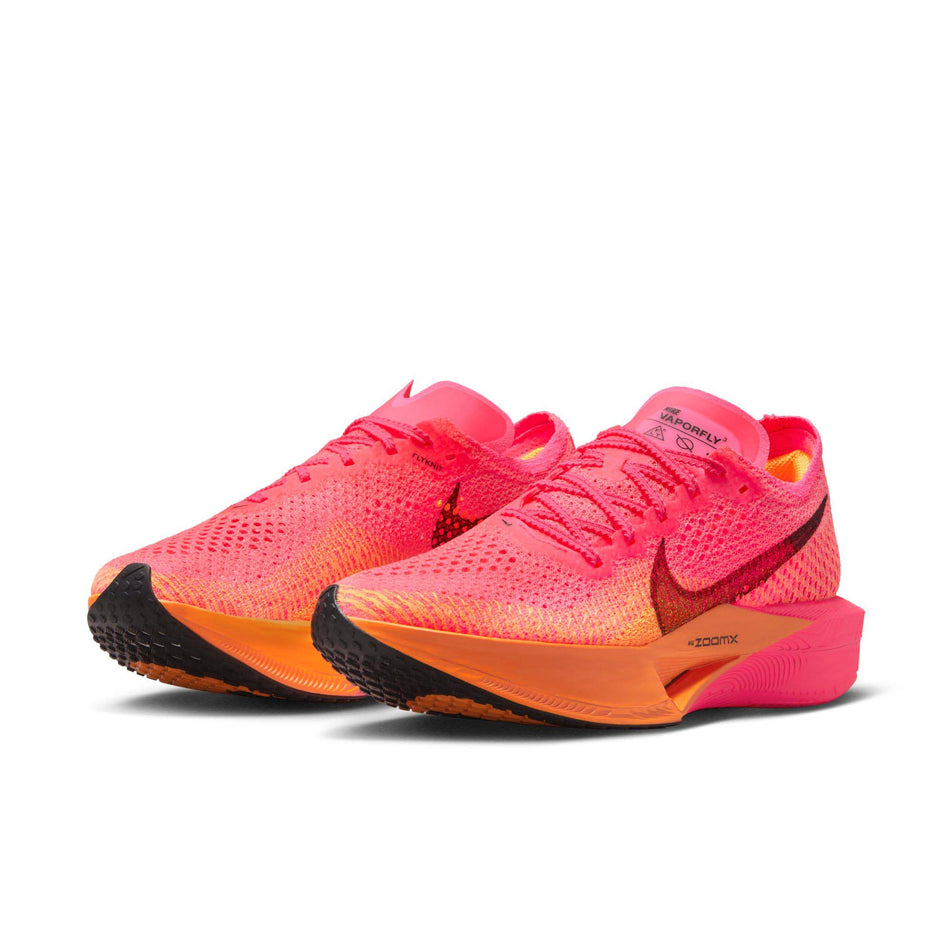 A pair of Nike Women's Vaporfly 3 Road Racing Shoes in the Hyper Pink/Black-Laser Orange colourway (7867373584546)